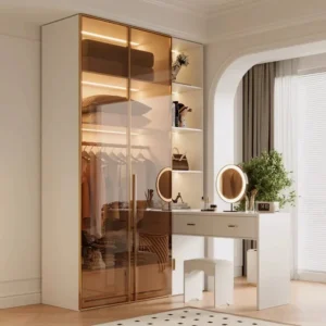 Tủ Quần Áo Cánh Kính Kết Hợp Bàn Trang Điểm Gỗ